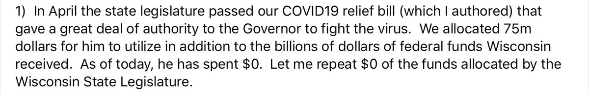  @GovEvers proposed giving the DHS a "sum sufficient" appropriation to respond to the virus but Vos didn't want to give up control so the bill set up a $75M fund to be overseen by the Legislature’s GOP-controlled budget committee, forcing Evers to submit requests. Sounds familiar?