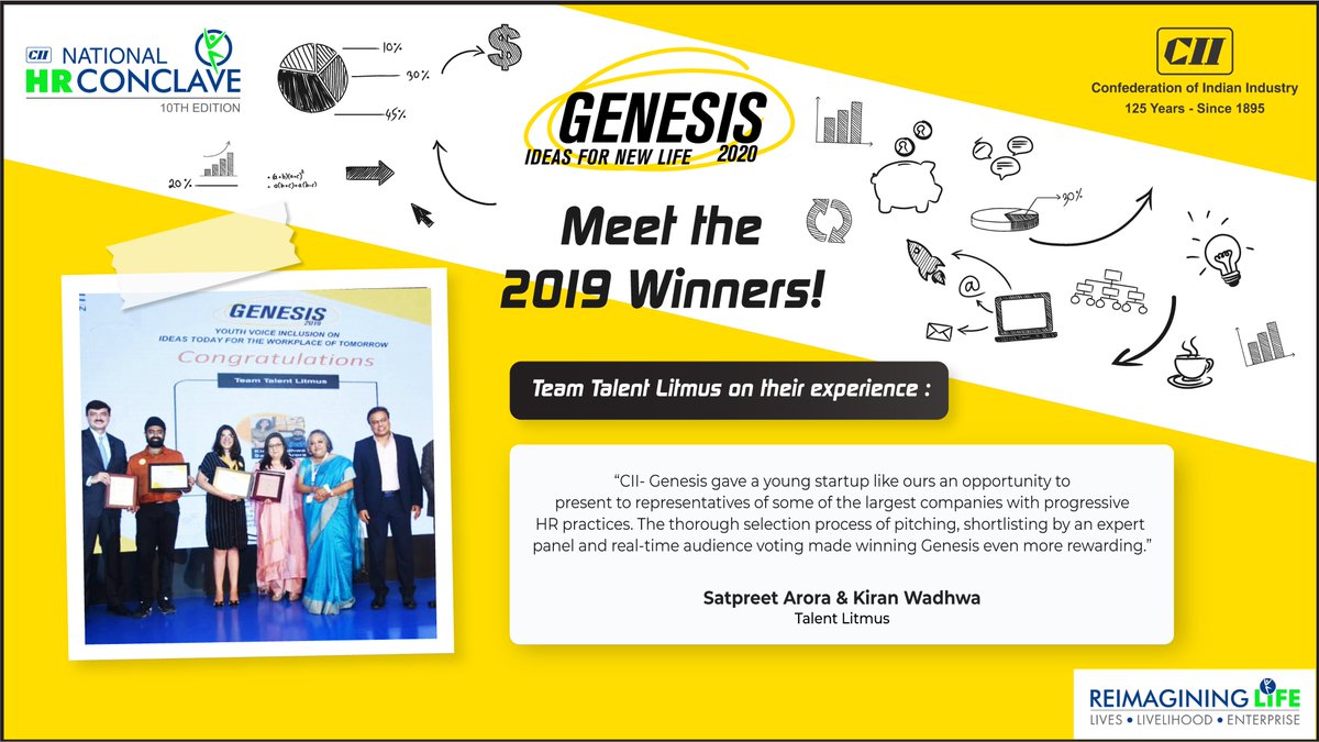 In its very 1st edition Genesis saw an explosion of tremendous breakthrough ideas. Let's hear from our winning team- Talent Litmus on their experience of Genesis 2019. Are you game for a bigger challenge this year?
Watch this space for more!
#Genesis2020 #10thNationalHRConclave https://t.co/uzMGc8U9LF