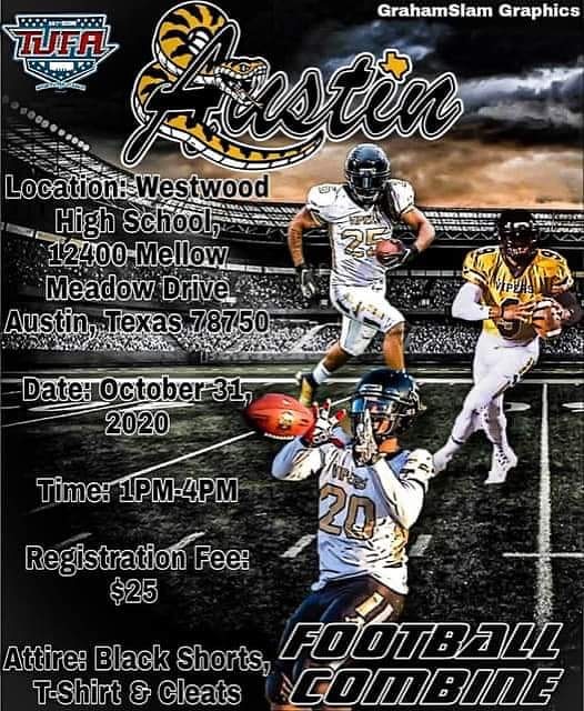 AustinVipers's tweet photo. 2021 Austin Vipers Combine is coming up! #vipernation 🐍 https://t.co/F1kjQumZOg