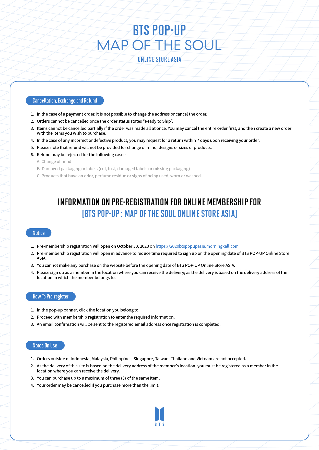Map Online Store Indonesia Morningkall On Twitter: "[Bts Pop-Up : Map Of The Soul Online Store Asia]  Guest Information & Purchasing Guide Https://T.co/Ag3Jhgt4Mg Countries And  Regions : Indonesia, Malaysia, Philippines, Singapore, Taiwan, Thailand,  Vietnam 📌Pre-Sign Up :