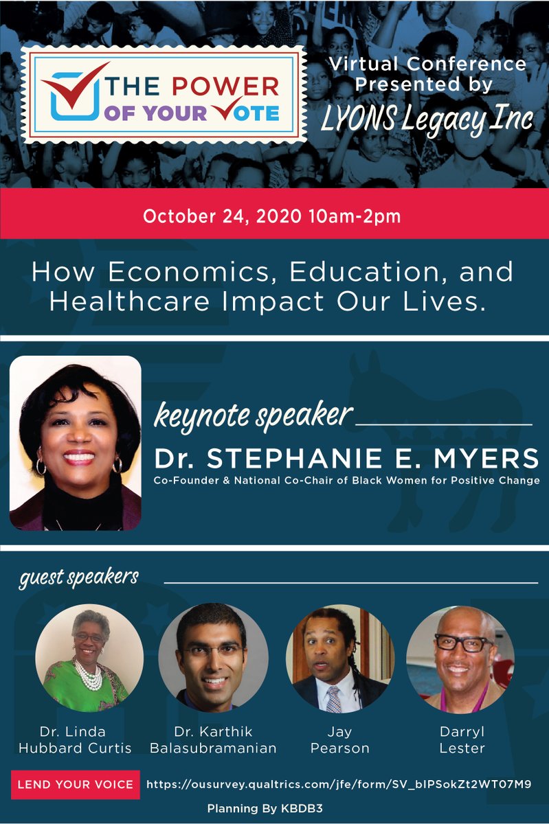 KnowDoBeBetter1's tweet photo. Have you registered for "The Power of Your Vote" Virtual Conference yet? This is an event you do not want to miss out on, we have some very empowering speakers who are ready to interact with you all.
#voting #vote #election #elections #politics #democracy #votingmatters https://t.co/G9XwrAJqs0