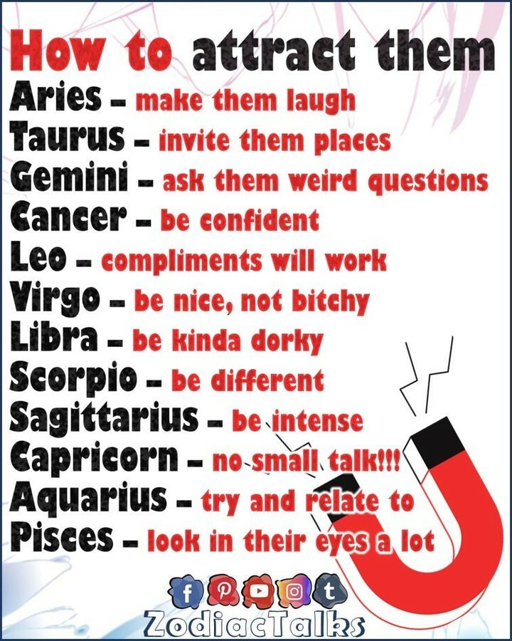 Zodiac Signs and how to attract them.
#ZodiacTalks #aquarius #aries #taurus #capricorn #cancer #leo #libra #sagittarius #gemini #virgo #scorpio #pisces #zodiac #zodiacsigns #zodiacmemes #zodiacpost #zodiacsignsbelike #zodiacsignsworld #zodiacsignsmemes #zodiacsignmeme #zodia… https://t.co/BecNCafDEU