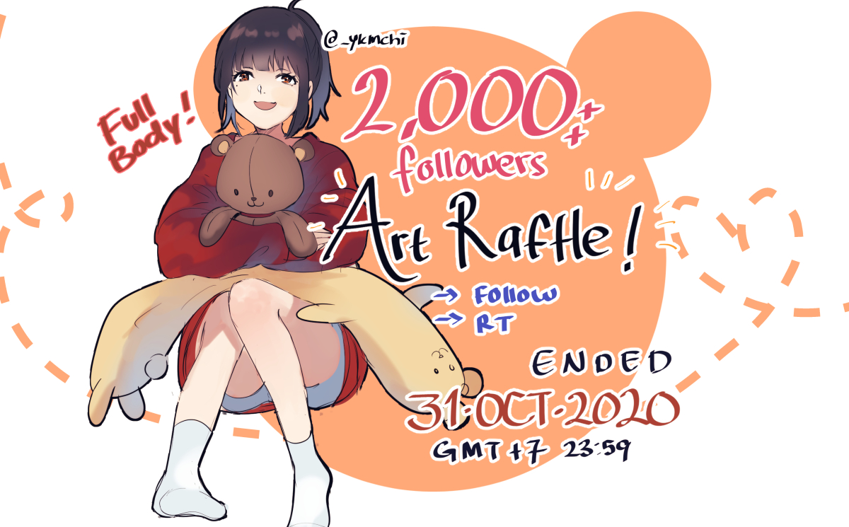 now that the commission had settled down a bit I can do art raffle~ Thank you so much for the 2k followers! 
Feel free to share this~ I hope everyone have a great day! ends on 31st October 2020 GMT+7 23:59 !