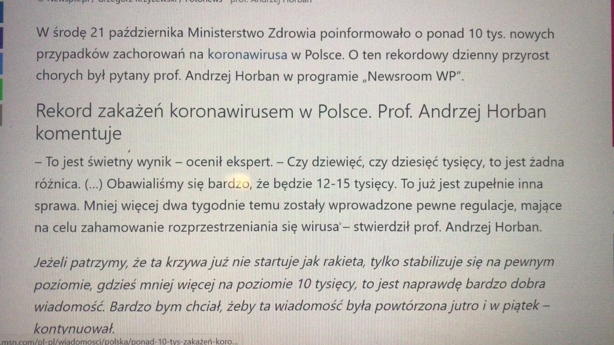 grzesiowski_p's tweet photo. Nie pierwszy raz, o dobry nastrój w rządzie zadba szef zespołu doradców premiera, który tak optymistycznie  komentuje rzeczywistość...jeśli 10 tysięcy (wykrytych) zakażeń, to "świetny wynik", to do jakiego rekordu zmierzamy? Orkiestra będzie grała do końca🌡 🌊😷 https://t.co/2eoJxYDgRF