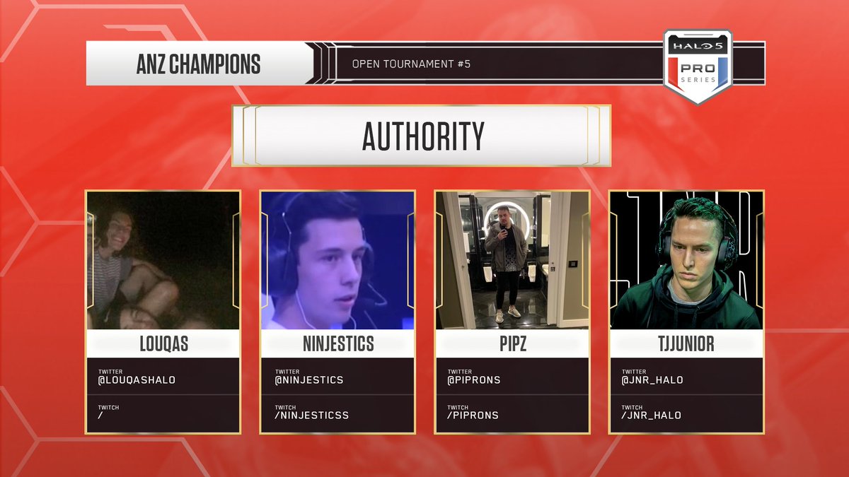 HCS's tweet photo. This week's ANZ #H5ProSeries Open tournament goes to team Authority – congratulations! 🏆

@LouqasHalo 
@Ninjestics 
@PIProns 
@JNR_Halo https://t.co/QTxU9aLTrr