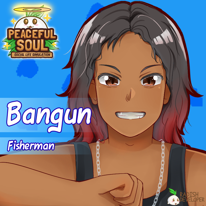 RadishDevp's tweet photo. Hello comRADes,

Here the 2nd last of 'Rivals.' His name is Bangun and he is a fisherman. He loves fishing, and sometimes he disappears from the Radish Village to fishing in the village next door.

#AWSUMPROJECT
#AWSUMDEV
#PeacefulSoul
#RadishDeveloper
#screenshotsaturday https://t.co/QyBI6YH9S8