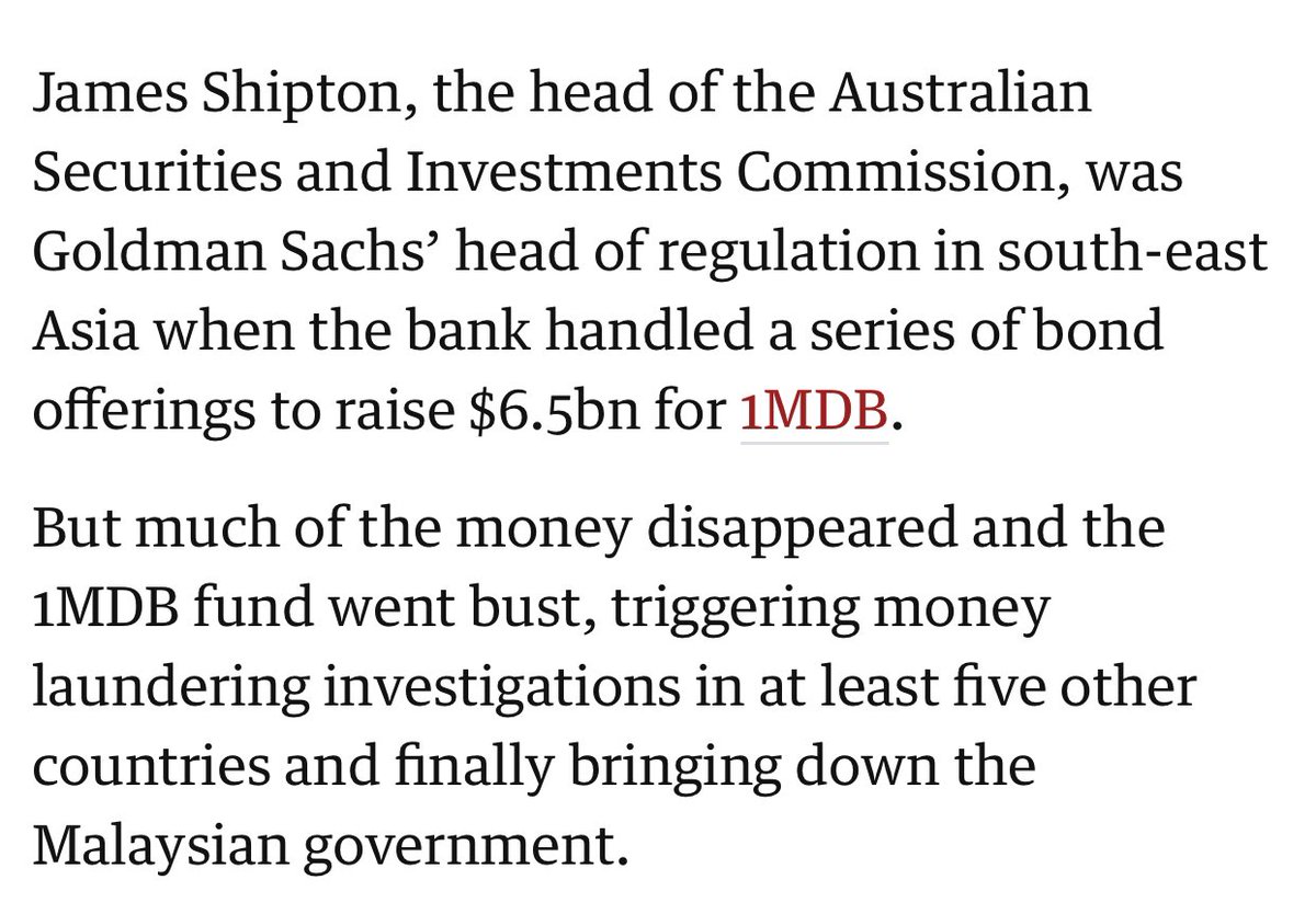 Who did the due diligence in appointing James Shipton as ASIC Chair? Is this what “merit” looks like? Coincidentally as  @MichaelWestBiz pointed out some time ago, ASIC paid Goldman Sachs $104,000 for “cleaning and janitorial services”What even are janitorial services 