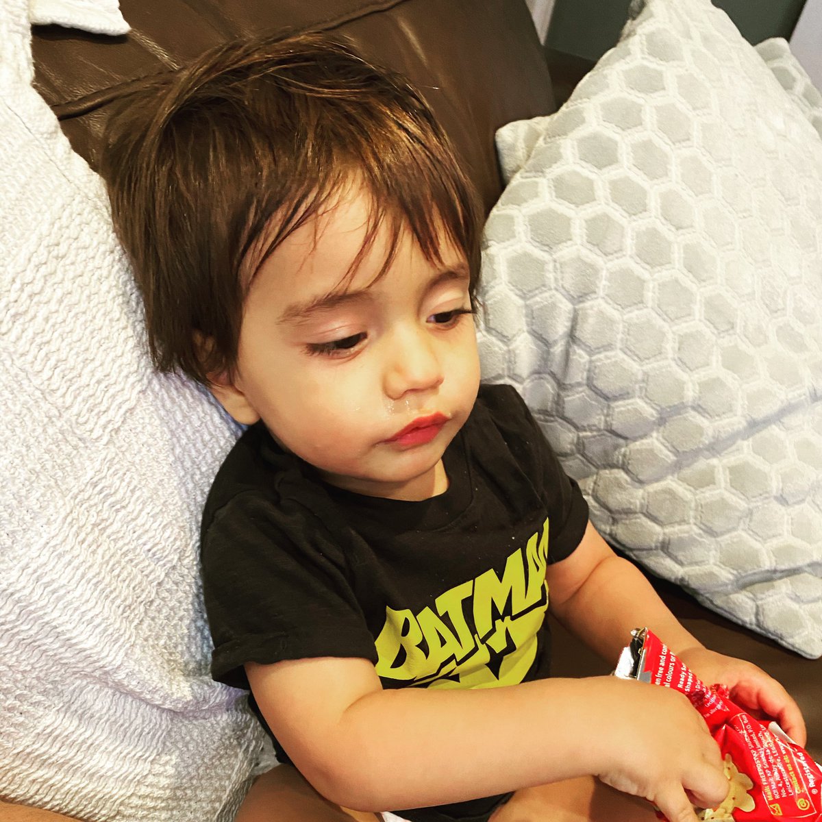 The boy is feeling better.