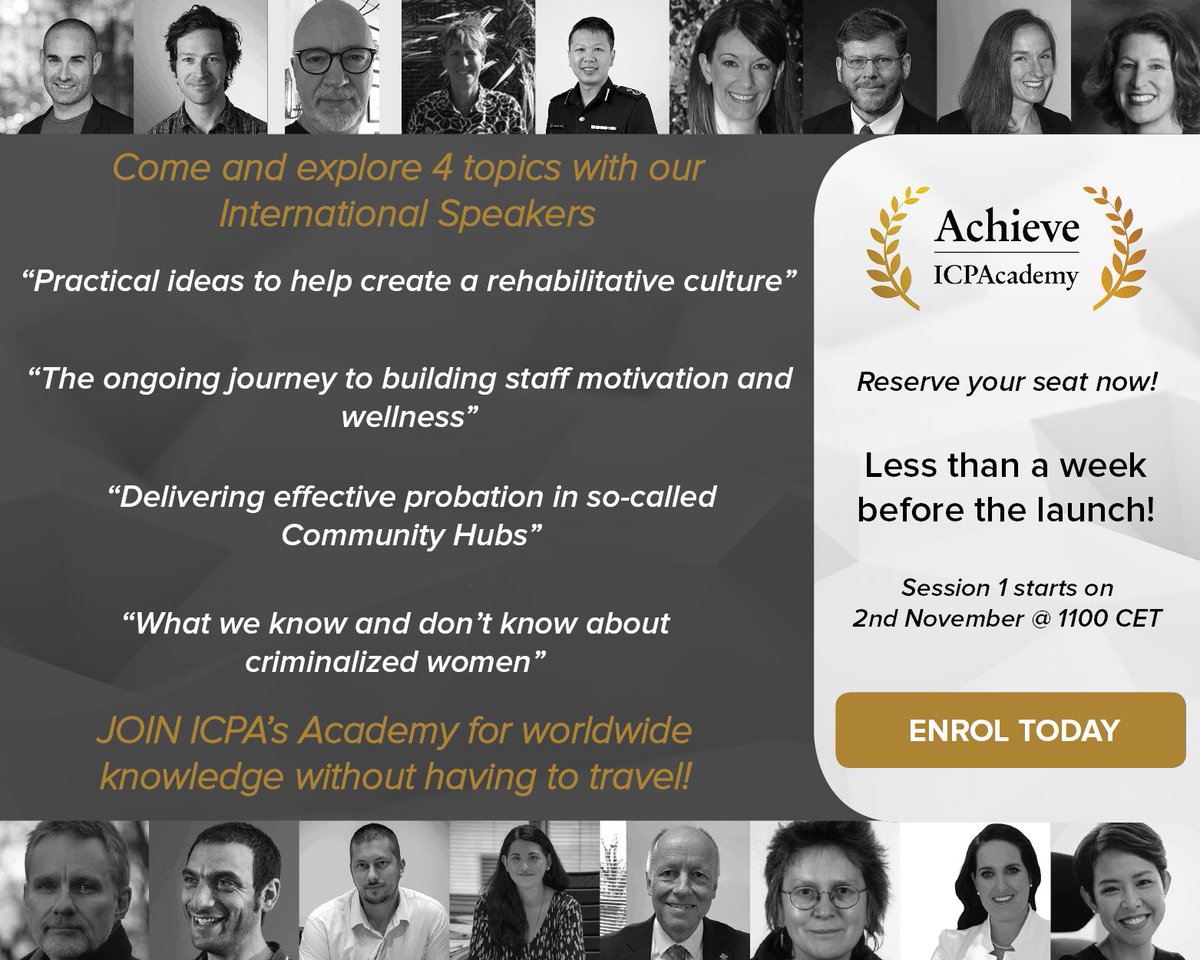 icpaadvancing's tweet photo. Learning Academy-The Countdown Has Started! You still have a chance to register. Launch: 📅Monday, 2nd November at 1100 CET (Brussels) 🌐 https://t.co/NDZj67QvUD
#ICPAAchieve #WomenOffenders #ICPAAchieve2020 #OffenderManagement #CommunitySupervision #CorrectionalStaffWellbeing https://t.co/5wNq7ylfhS
