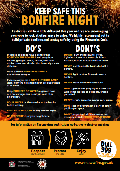 In the lead up to November 5th, here are some simple Do's & Don'ts for safe and enjoyable celebrations. 🙂 #GoBonfireless #RespectProtectEnjoy #StayHomeSavesLives