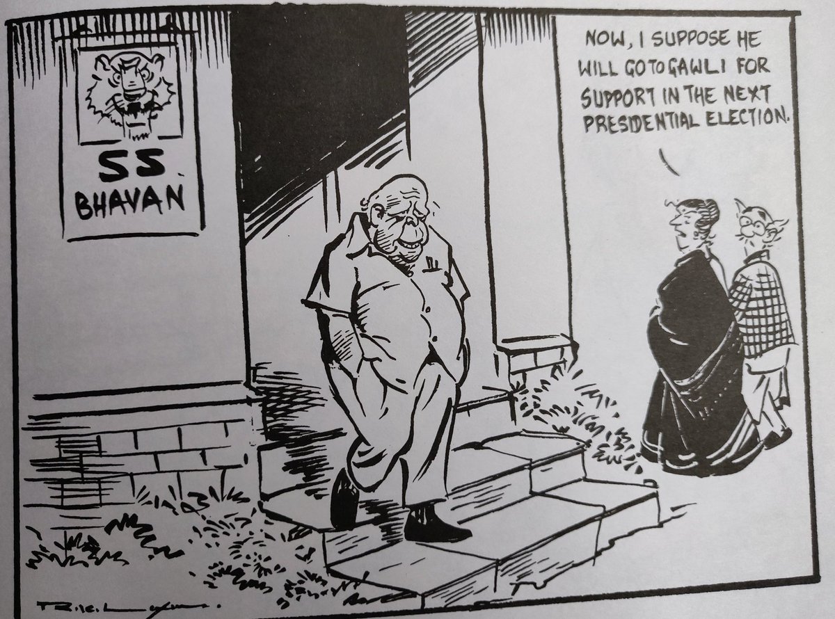 TN Seshan seeking support from Shiv Sena but failed to do so. Laxman's cartoon hinted that Seshan would probably seek support from gangster-turned-politician Arun Gawli.