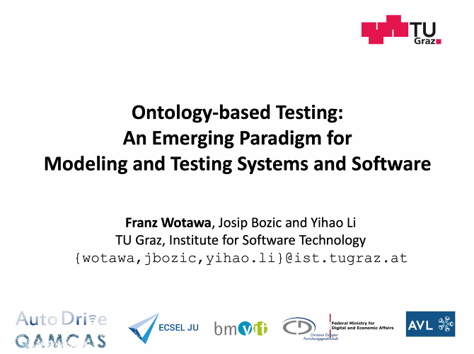 AMOSTWorkshop's tweet photo. Another application in the automotive domain: Franz Wotawa presenting ontology-based testing for autonomous driving functionality!  #AMOST2020 @AMOSTWorkshop  @ICSTConference   https://t.co/dGzPCKWcTh https://t.co/LoSFMmiJBJ