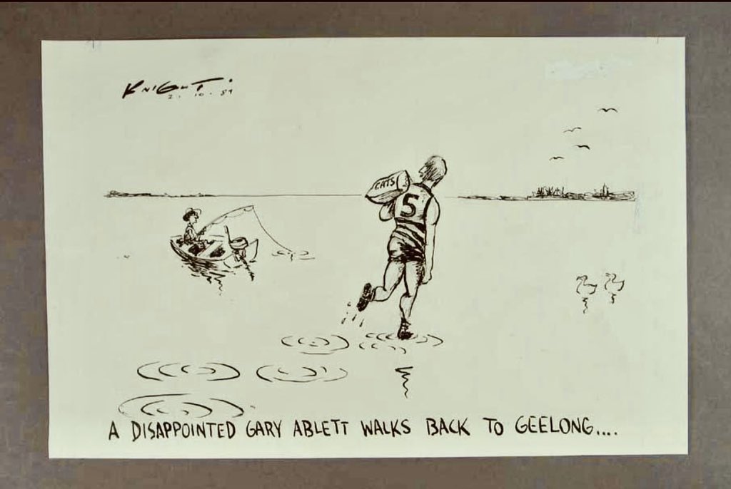 mr_al's tweet photo. Shades of ‘89, hey @CJCau ?
#aflgf #AFLTigersCats #ablett 

[Cartoon Cred: Mark Knight] https://t.co/2j1Q547OTM