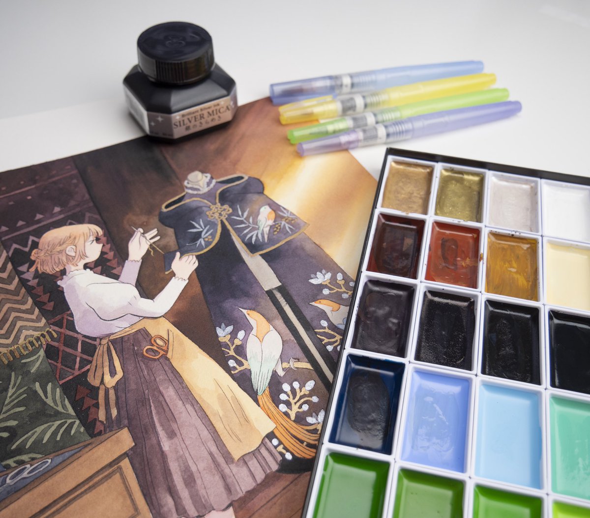 Here are the tools that I used for the colors! I fell in love with the Gansai Tambi watercolors😭💕 tinyurl.com/y4xgm64k