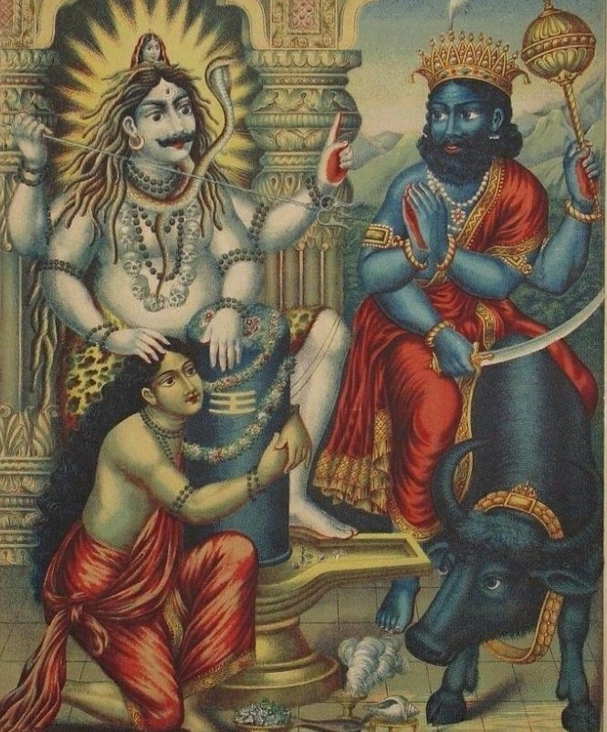 He keeps taunting the Kaala.When Kaala forcefully tries to take away his life, Shiva appears before him accompanied by the sound of thunder. He pushes Kaala away with his legs. Now the frightened Kaala stood and just gazed at the happenings.