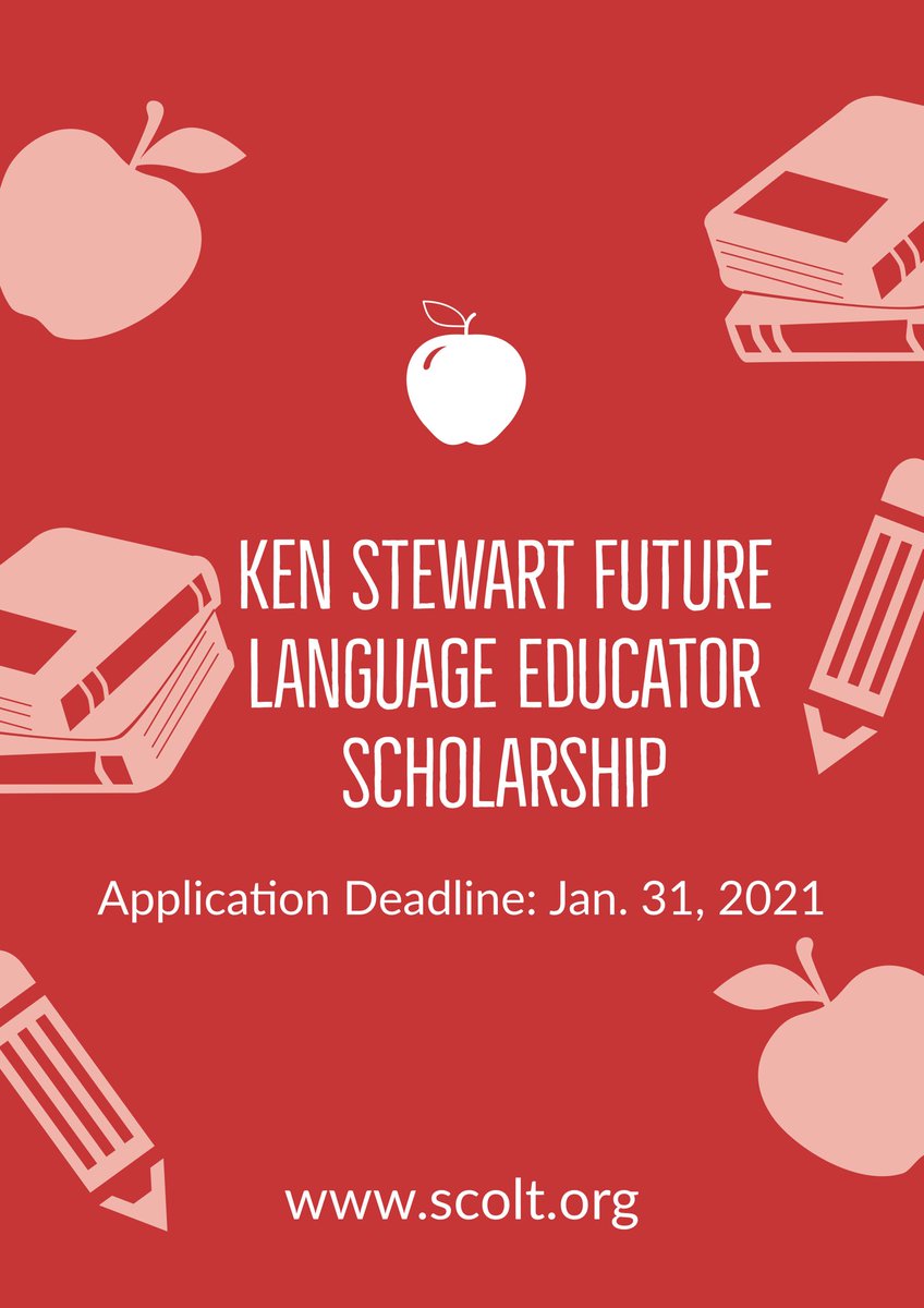 Are you a high school senior planning on teaching a world language? If so, apply for the Ken Stewart Future Language Educator Scholarship. More details are available at scolt.org/ken-stewart-fu… #langchat <a href="/actfl/">ACTFL</a>  <a href="/LeadWLanguages/">Lead with Languages</a> <a href="/APsenor/">Ken Stewart</a> <a href="/AATFrench/">AATF</a> <a href="/AATSPglobal/">AATSP</a> <a href="/AATGOnline/">AATG</a>