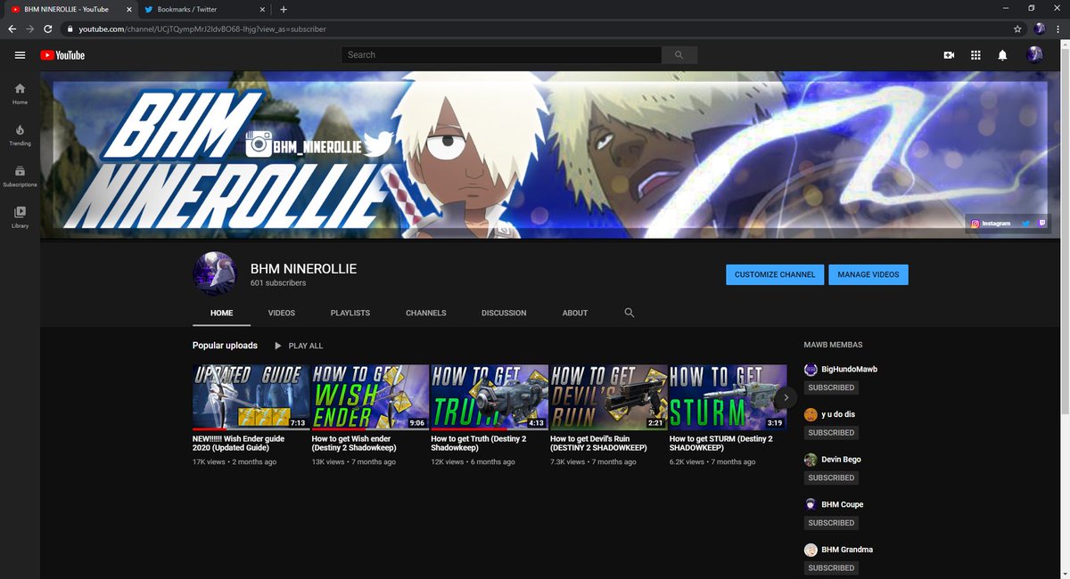 bhm_ninerollie's tweet photo. leessss go on my #twitter birthday I hit 600 subs
-
#YouTuber #YouTube #youtubegamer #youtubegaming #Destiny2 #destiny2thegame #subsrcibers #DestinyTheGame #gamergirl #GamersUnite #gamerguy https://t.co/vNSBxIughE