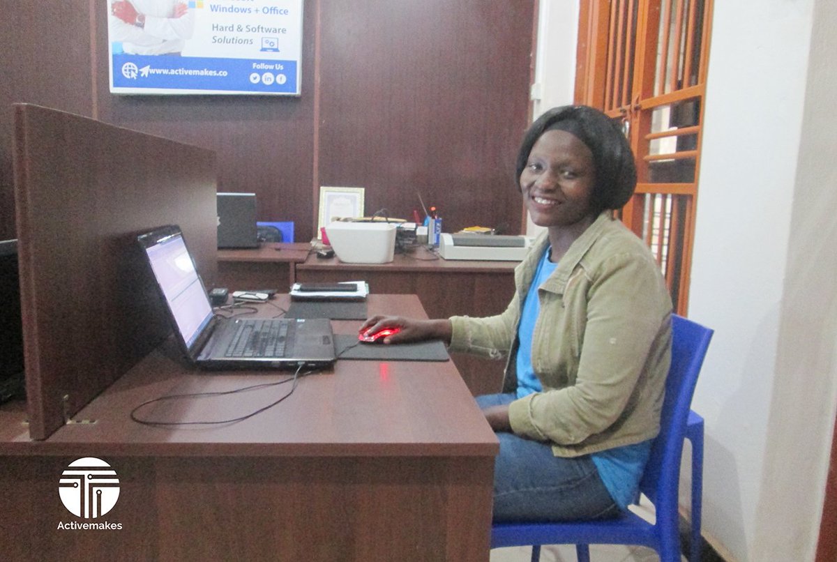 activemakes's tweet photo. Florence is a Web Developer. She joined Our ICTM Training in Graphic Design last month. "A good web developer must be a good graphic designer." She has earned the skills. #activemakes #ICTMtraining #graphicdesign #WebsiteBuilder #hosting #domains https://t.co/fVXtHUV69A