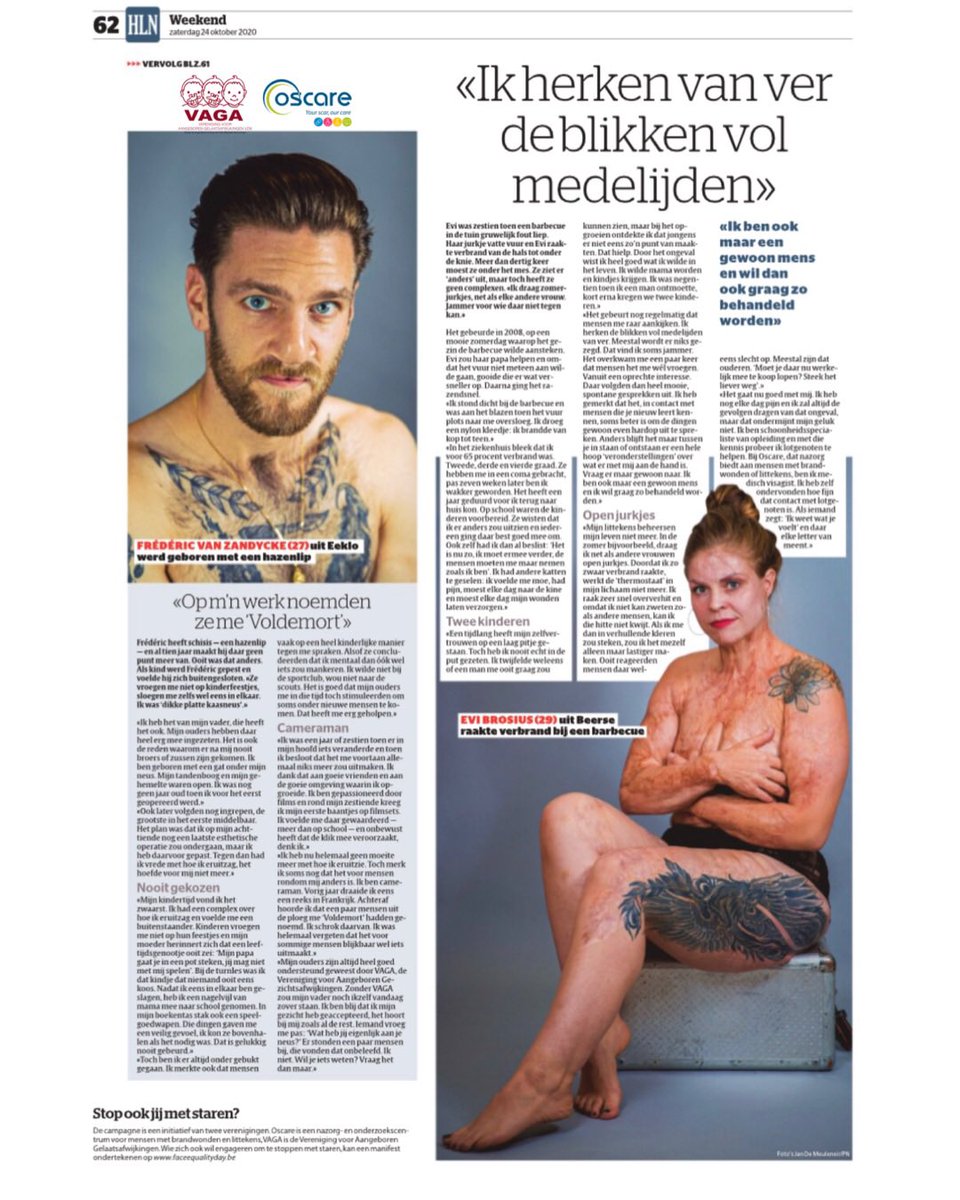 vzwOscare's tweet photo. Vandaag voorpagina weekendkrant van https://t.co/UJhkMIfM6s: Naar aanleiding van “Dit is geen kunst, maar hedendaagse realiteit!” doen Jan, Ragna, Frèderic en Evi hun verhaal. Zeker de moeite om te lezen. Stop met staren en teken... https://t.co/fybCtNVHIC. #faceequalityday https://t.co/C3JGmULrzx