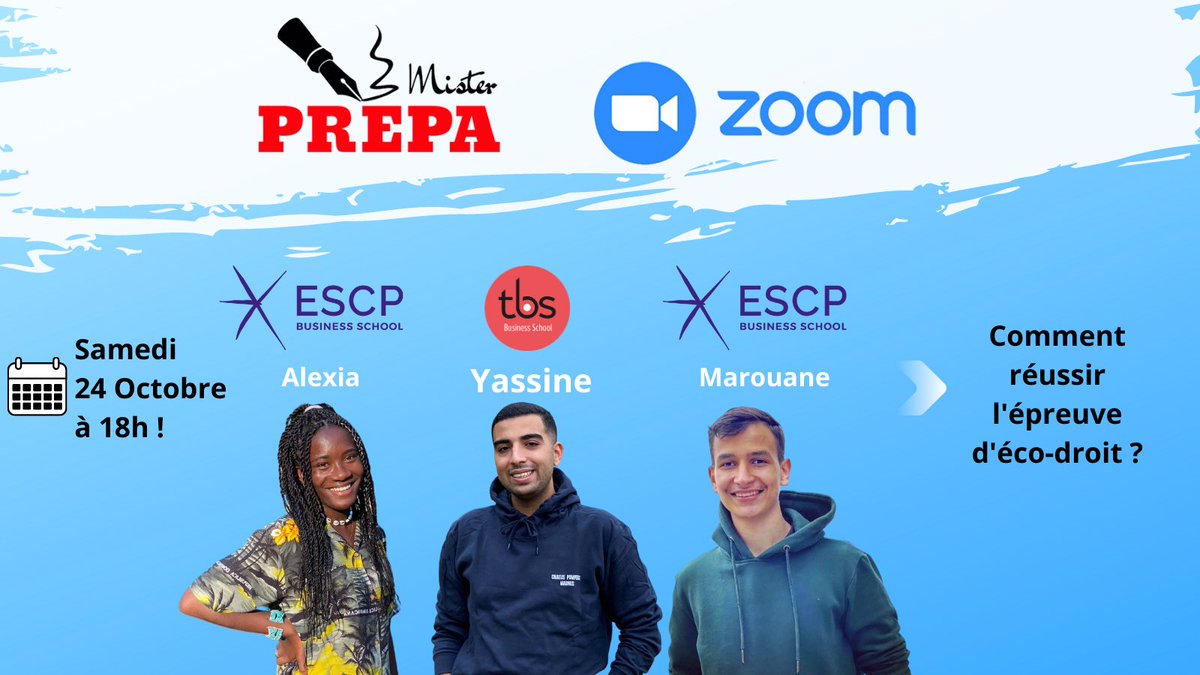 MisterPrepa's tweet photo. Rdv aujourd’hui 18h pour un Zoom d’économie droit spécial #PrepaECT par des étudiants de @ESCP_bs et @tbs_education 

A ne pas manquer ! 

Le lien : https://t.co/RQPGCLVD6m https://t.co/rVmXqYtZgW