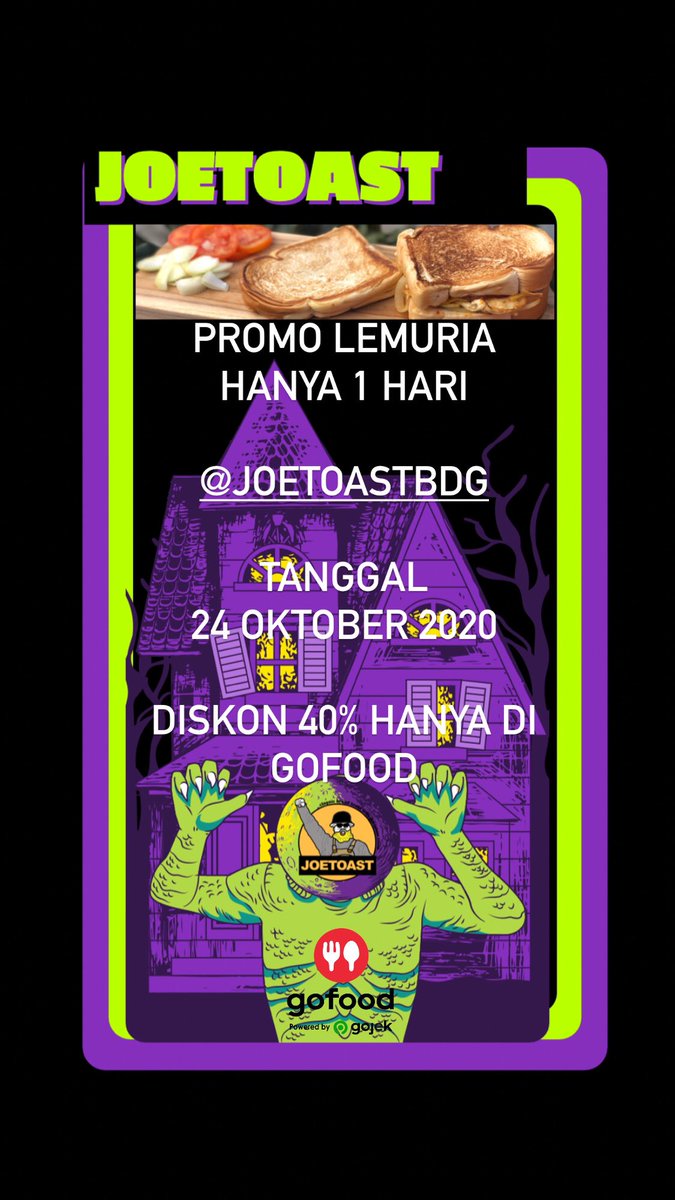 Joetoastbdg's tweet photo. Promo lemuria 40persen di @gojekindonesia @gofoodindonesia 

Cek di aplikasi gojek kalian joetoastbdg https://t.co/1S6BoSMpHF