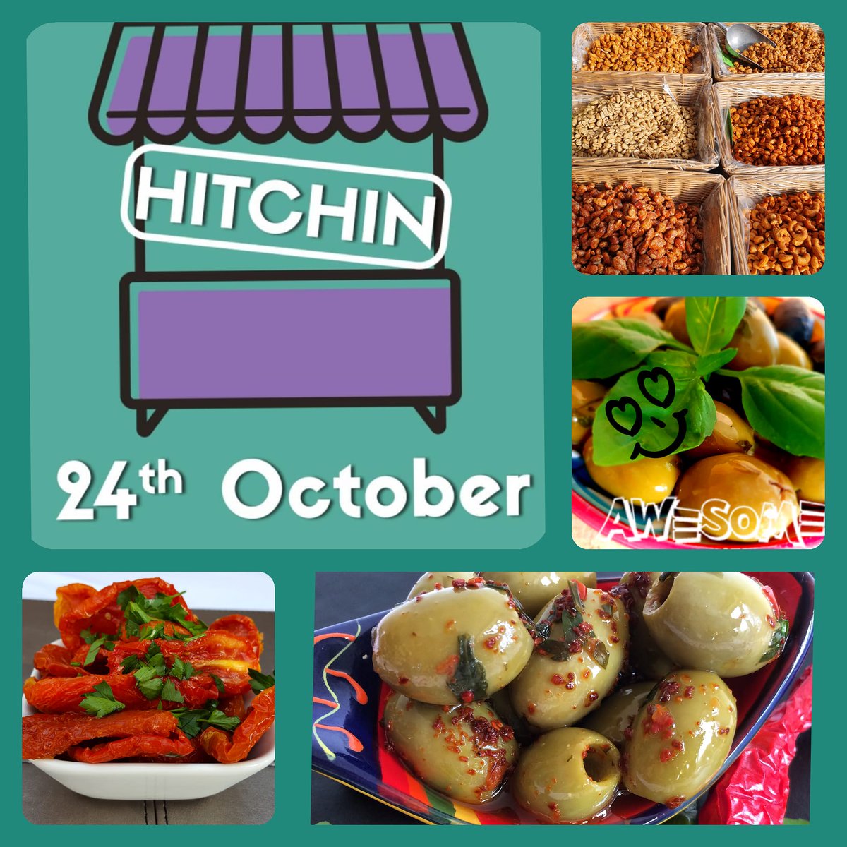 We are in Hitchin today. Who is going?Vegan Market along the Riverside Walk. Come and tast our mouthwatering olives.# Vegan #vegetarian#foodlovers#sweets# #olives #kalamata #markets Hertfordshire