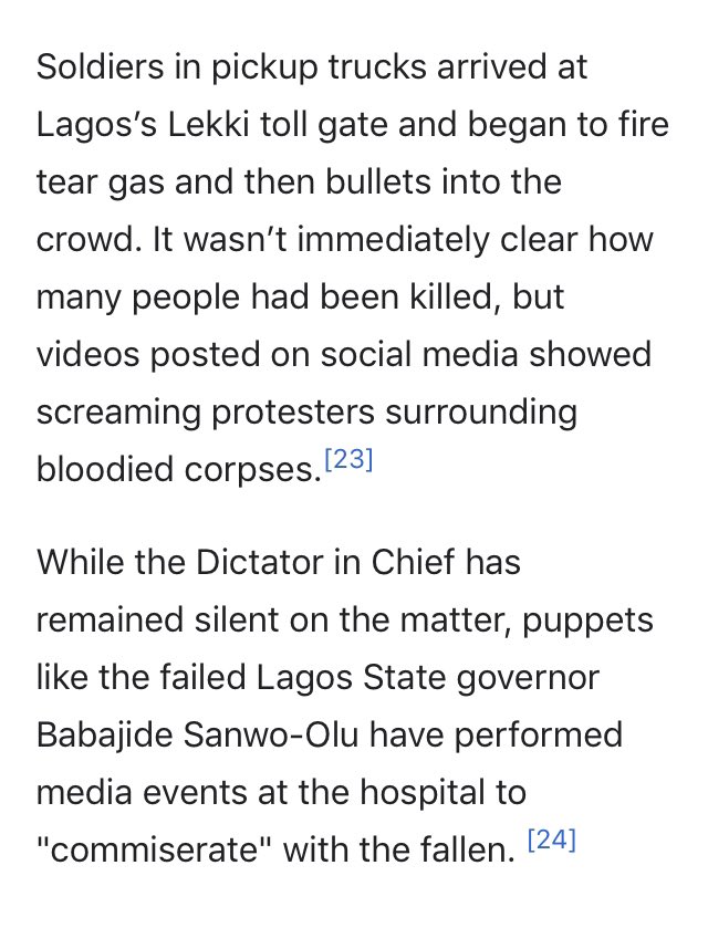 I'm so happy that the Lekki Tollgate Massacre that happened on 20th of October 2020 is now on Wikipedia...

At least we are getting close to the root of the matter.

Like and Retweet for awareness 

Femi Adesina | Indomie 
#2023ElectionforYouth

#ArrestKillerOfficers