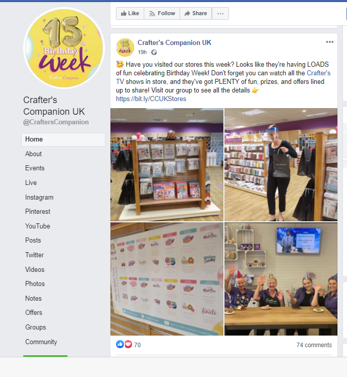 TeejayRead's tweet photo. @TheNorthernEcho So Dragon Sara's husband tells you that Crafters Companion follows all social distancing guidelines lol. This is what they are up to in their stores. Yep this is what her "amazing team" CHOSE to post on their FB page, yesterday.  Laughable !! @BBCDragonsDen https://t.co/UlZI09oR13