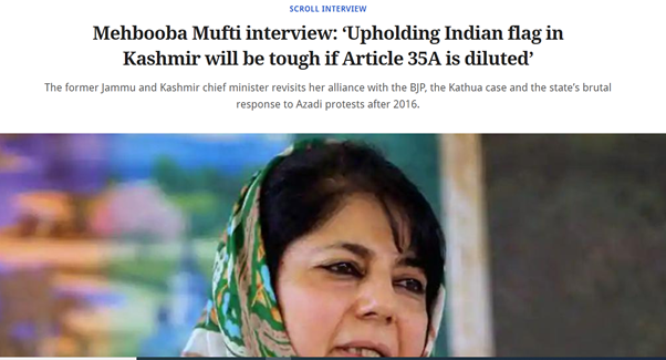 In aug 2018  #MehboobaMufti made highly objectional & threatening remarks saying ‘Upholding Indian flag in  #Kashmir will be tough if Article 35A is diluted’(4/11)