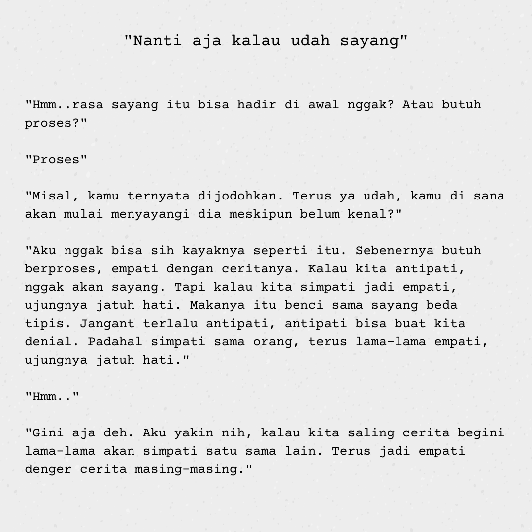 debychristi's tweet photo. Sudah lama nggak post cerita ya...
Salah satu bagian dialog yang menginspirasi untuk menjadikannya suatu cerita berkesan nantinya. Hopefully.
#dcwrt https://t.co/FO6ULh959h