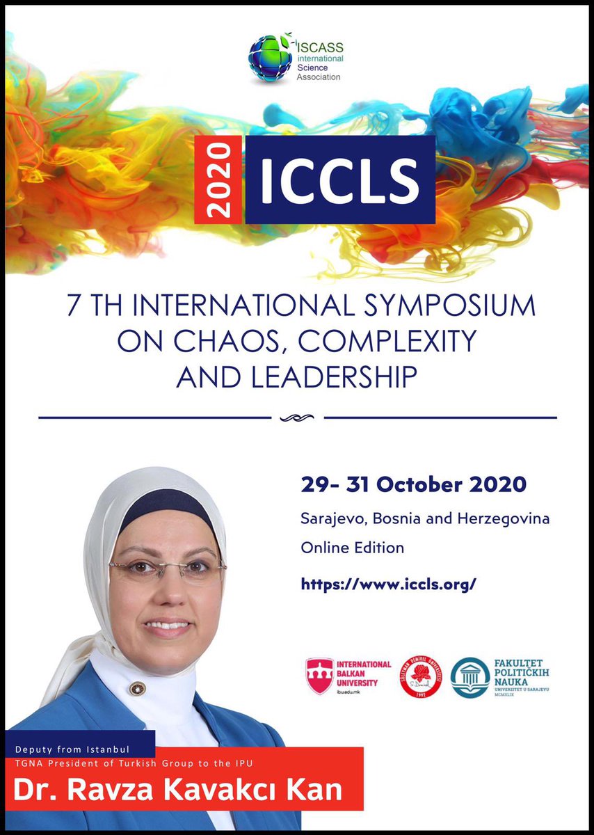 7.Uluslararası Kaos, Karmaşıklık ve Liderlik Sempozyumumuzda  Onur Konuklarımızdan AK Parti İstanbul Milletvekili ve TBMM Parlamenterler Arası Birlik Komisyon Başkanı Sn.<a href="/RavzaKavakci/">Dr. Ravza KAVAKCI KAN 🇹🇷</a> 29 Ekim’de 11.45’de konuşmalarını gerçekleştirecektir.Herkesi bekliyoruz!