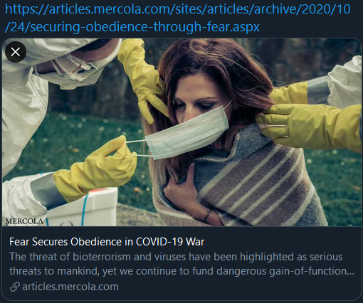 Fear Secures Obedience in COVID-19 War
articles.merc0la.com/sites/articles…
FIY: merc0la = mercola. Direct links to Mercola are being censored by Twitter. You have to substitute the 0 in merc0la with an o so it becomes mercola.
#FactChecked #stopCovidCold #mercola