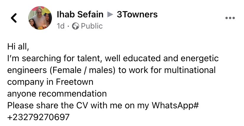 Any #engineers looking for work? #SaloneTwitter
A multinational company in #Freetown is looking to employ #mechanical & #electrical engineers. https://t.co/b5PD2kZjeZ