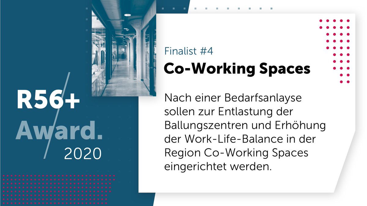Region56Plus's tweet photo. R56+ Award Finalist #4 - Co-Working Spaces
„Mit dem Projekt „Co-Working-Spaces“ sollen geeignete Orte für innovative Arbeitsstätten in der Region identifiziert und Nutzungskonzepte für private & öffentliche Partner erstellt werden.“ (T. Regge, Rhein-Zeitung)#region56plus #award https://t.co/1vCle1NRMl