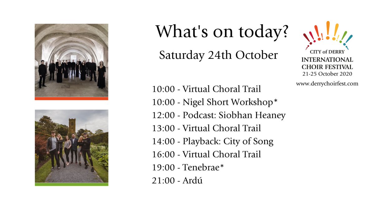 Don't worry if you've been at work all week and haven't been able to tune in. We've got plenty of great music to enjoy this weekend! Check out what we have on today. 
#DerryChoirFest 
<a href="/whatsonni/">whatsonNI.com</a>
@WhatsonDS
<a href="/ArtsCouncilNI/">Arts Council of Northern Ireland</a>
<a href="/VisitDerry/">Visit Derry</a>
<a href="/Sing_Ireland/">Sing Ireland</a>