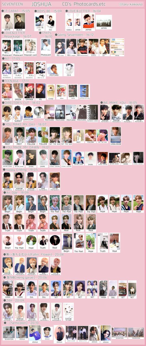 SEVENTEEN セブチ トレカ一覧 過去トレカ 歴代アルバムトレカ ジョシュア
