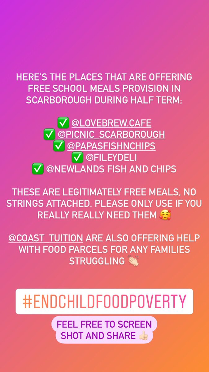 These are some of the wonderful businesses in Scarborough that are offering  #FSM provision during half-term  @MarcusRashford  #ENDCHILDFOODPOVERTY