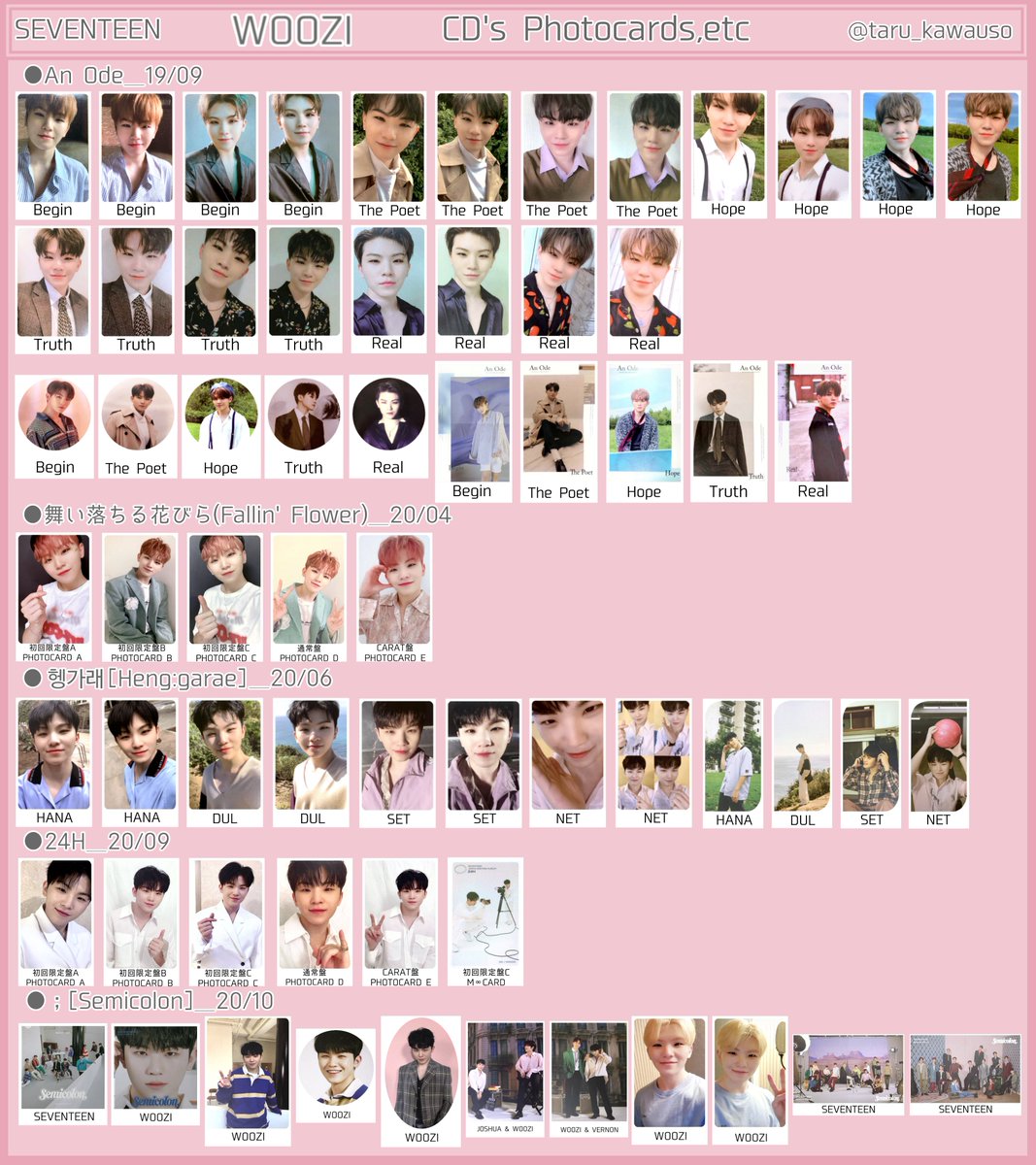 SEVENTEEN セブチ トレカ一覧 過去トレカ 歴代アルバムトレカ ウジ