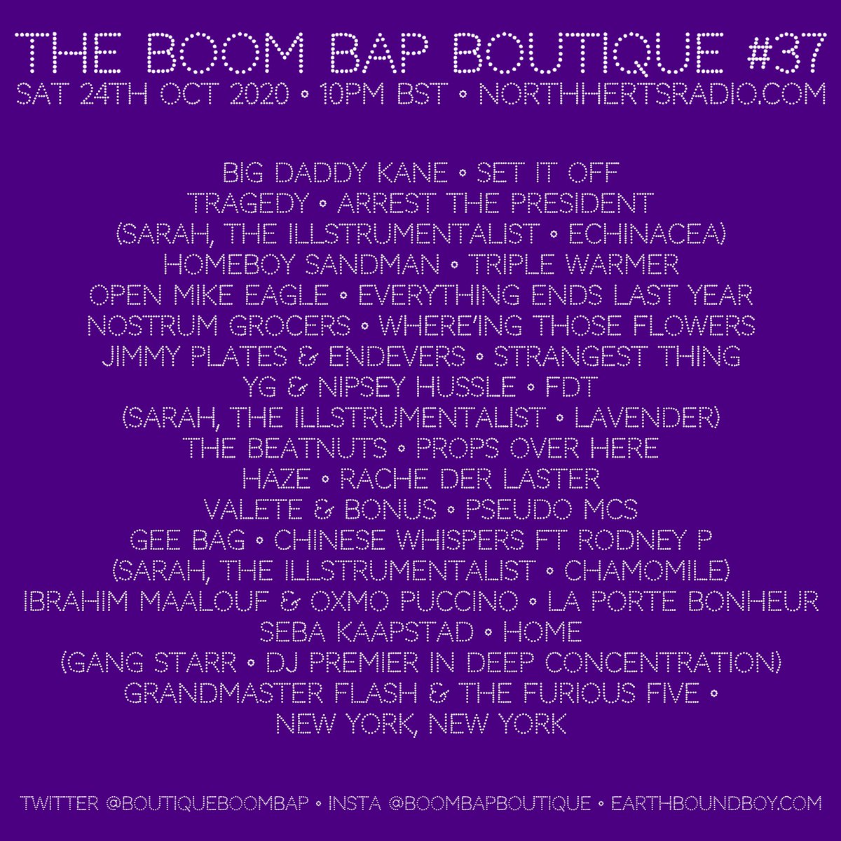 BoutiqueBoomBap's tweet photo. New show tonight at 10 on @northhertsradio, in which I play hip hop from seven different countries, try and fail to say the word “hegemony” correctly, and subtly attempt to influence the outcome of the US election. 😂 https://t.co/W2wZo6jUaw