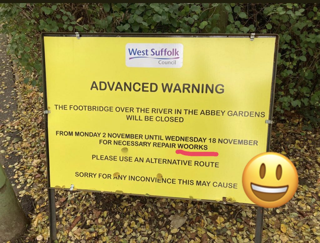 SiMoan67's tweet photo. Good ‘Woork’ proof reading the Advanced Warning sign @West_Suffolk 😃 https://t.co/3AEirJszgF