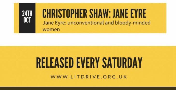 Here’s the link   litdrive.org.uk/remotecpd/jane… for Christopher Shaw’s super #LitdriveCPD Autumn session on ‘Jane Eyre’ - watch now, or use with English teams next week! #Litdrive <a href="/Team_English1/">Team English</a>.