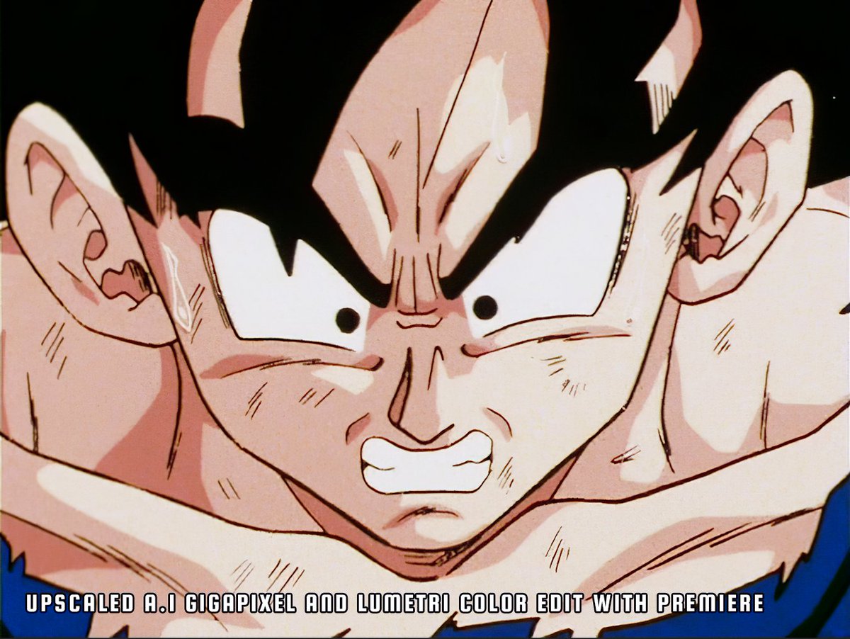 dbz4k's tweet photo. I'm back. While I'm still going through frame by frame fixing "Red Vegeta" on episode 5, thought I'd just render out some of my favourite scenes. So I have skipped ahead to Episode 95 and a rather special transformation....

#dbz4k #dbz #goku #gigapixel https://t.co/0jQ0DDpdDQ