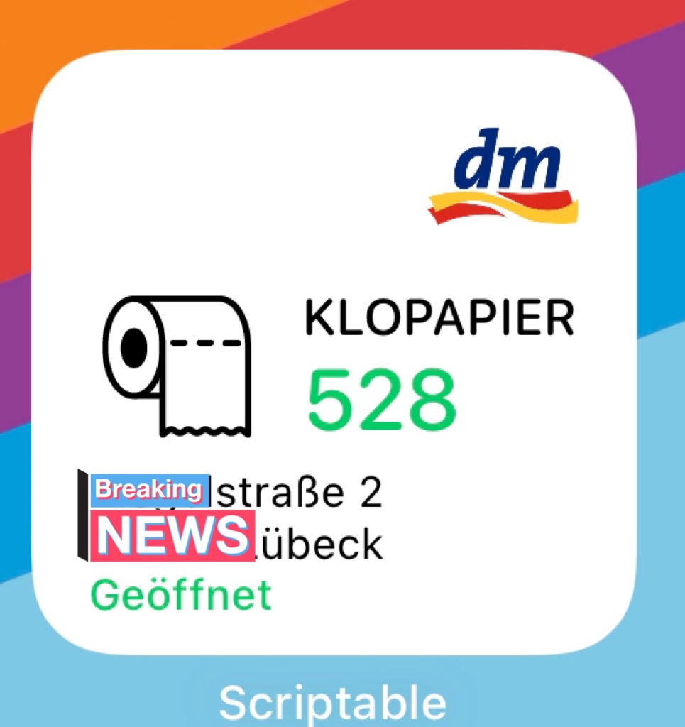 _hen_rik's tweet image. Immer gut informiert, ob der @dm_drogerie Markt um die Ecke noch genug #Klopapier 🧻 hat. 😅 #scriptable