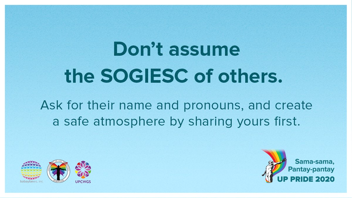What are key points that are essential to understanding SOGIESC?More info about pronouns:  https://twitter.com/upbabaylan/status/1317458044431724545?s=20 #UPPride2020 #SamaSamaPantayPantay #SOGIEEqualityNow