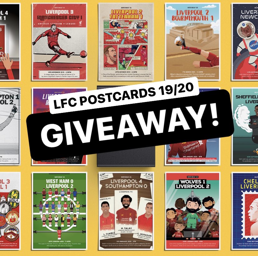 Because we’ve got to wait til 8pm for today’s <a href="/LFC/">Liverpool FC</a> kickoff, I’m giving away one LFC Postcard 19/20 set to make the wait a bit more bearable! 

To enter:
1. Follow @davewi11 on Twitter
2. RT this post

That’s it! BOOM!

One winner will be chosen at random at full time tonight.