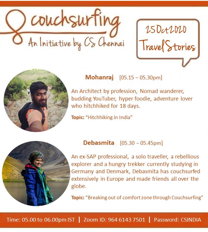 deydebs's tweet photo. Will be speaking virtually at this Couchsurfing event tomorrow on the theme "Breaking out of Comfort Zone through Couchsurfing". If you are interested in getting a piece of solo travel adventures in Europe, feel free to drop a ping so that I can share the call details.

#Travel https://t.co/2NDTakTOUk