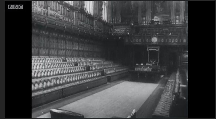 From late June 1941 until October 1950, the Commons met in the Lords Chamber, while the Lords met in the Robing Room (a fact which was kept secret during the war). Here is the Lords chamber set up for a Commons sitting.