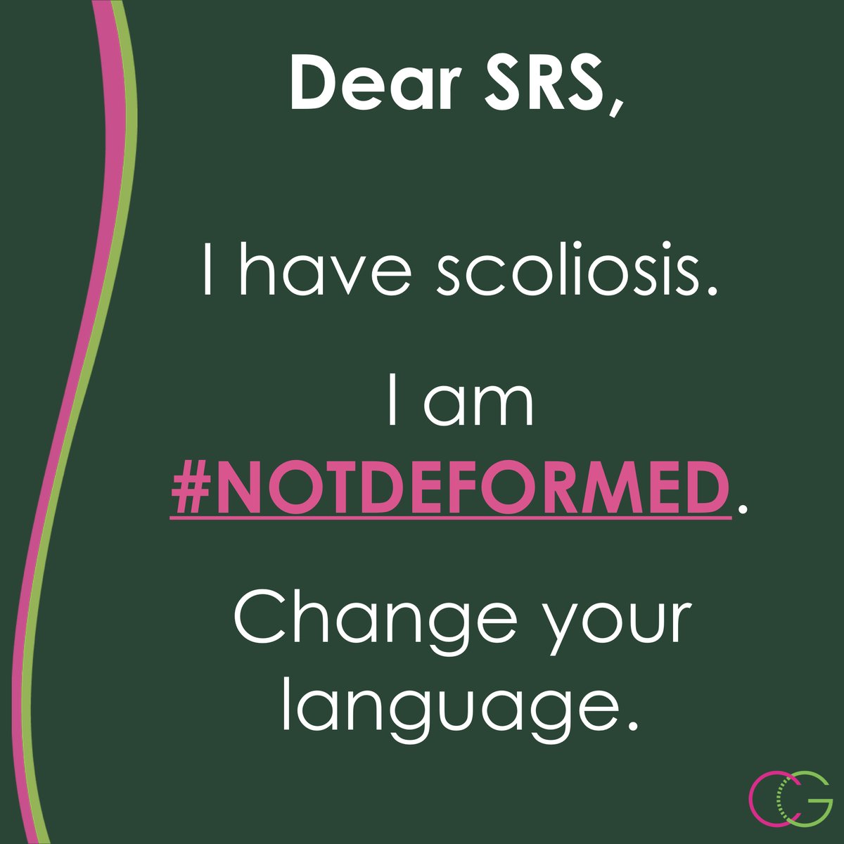 CurvyGirlsScoli's tweet photo. Here are some posts you can use to tell the @SRS_org, we are #NotDeformed. 

#scoliosis is a condition, not a deformity. https://t.co/1HmJgifJRx