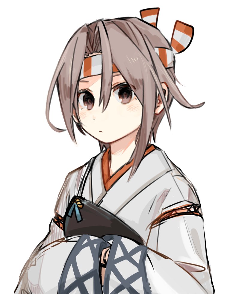 zuihou (kancolle) 1girl solo headband muneate white background simple background brown eyes  illustration images