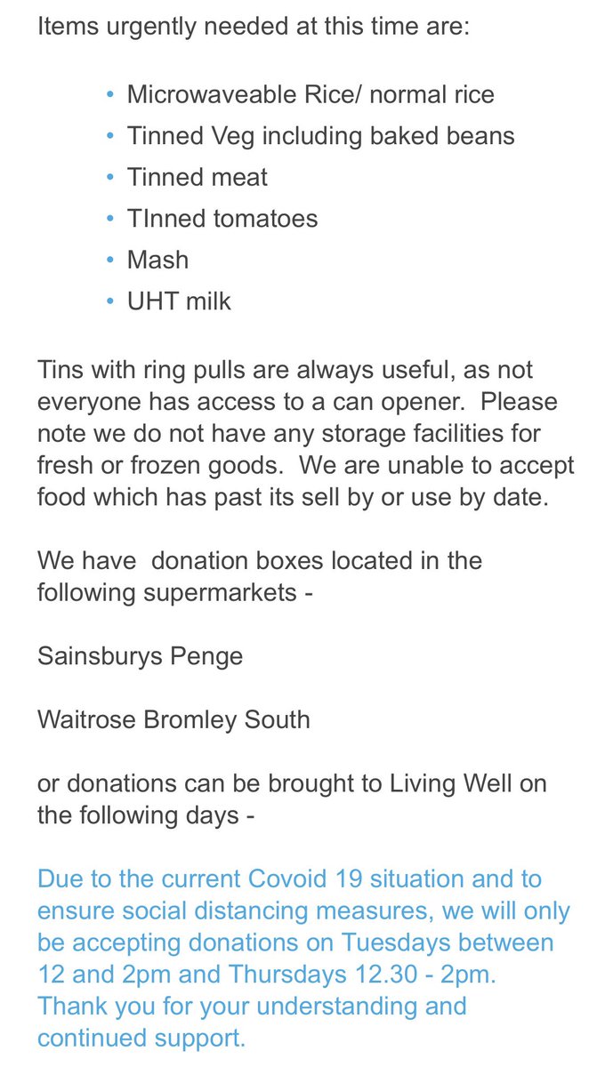 Thank you so much to everyone asking how to donate food/money. All donations are gratefully received. More info on food donations in photo below... Info on money donations: livingwell.life/donations/dona…